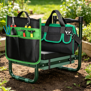 Foldable Garden Kneeler And Seat With Tool Bag And Soft Pad